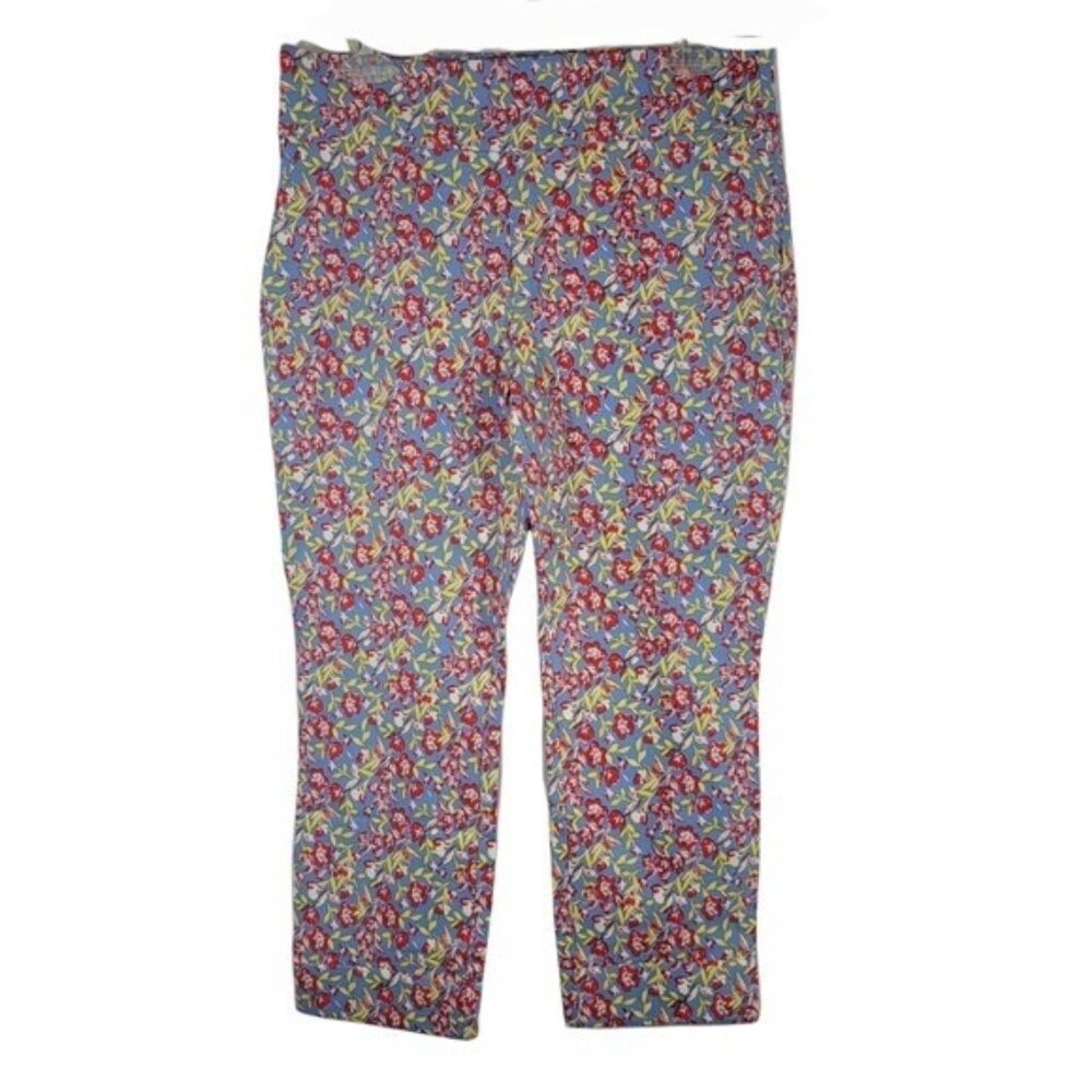 7th Avenue Design Studio‎ Pants Size L Petites Blue Floral Stretchy Colorful